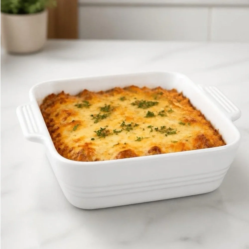 Dowan Baking Dish 8x8 White Ceramic Square Casserole Pan Ribbed Kitchenware